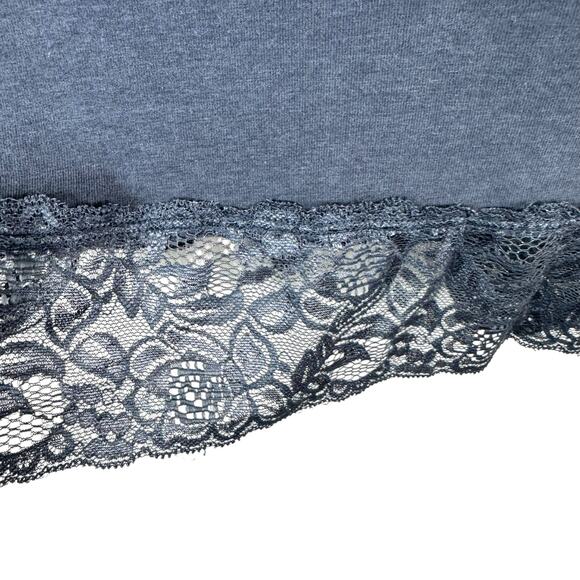 Modbe Gray Lovely Lace Long Sleeve Scoop Neck Lightweight Cotton Modal Top Sz L - Picture 3 of 4